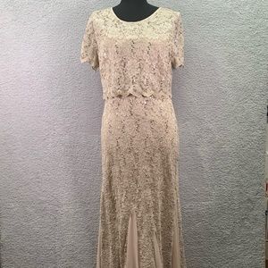 R&M Richards Dress Women's Size 8 Champagne Lace & Sequins Formal Party Dress